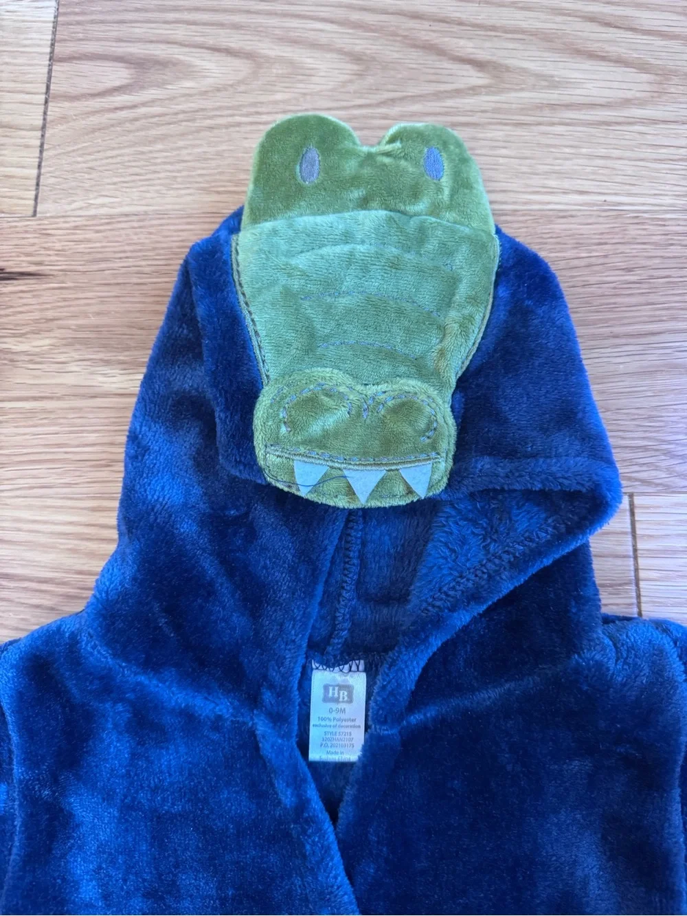 Hudson Baby Navy Plush Hooded Robe with Green Crocodile Hood